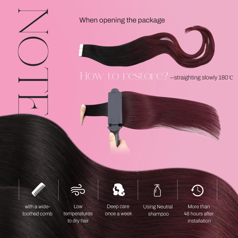 Moresoo Burgundy Tape in Hair Extensions Real Human Hair Off Black to Black with Wine Red Tape in Human Hair Extensions Balayage Real Hair Glue in Extensions 18 Inch #1B/99J 20pcs 50g - Image 5